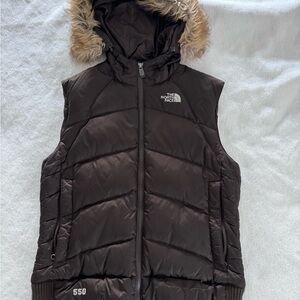 The North Face Dark Brown Quilted Jacket with Fur Trim